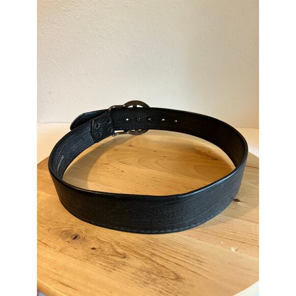 Vintage Black Puma Steerhide Genuine Leather PEACE Brass Buckle Belt Size Medium main image 8